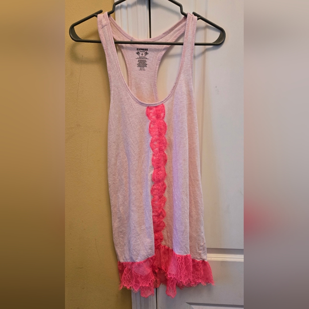Express Women's Pink Chemise Night Gown Sleep Wear with Lace Trim Size Small